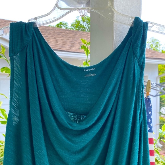 HALOGEN GREEN DRAPE NECK SLEEVELESS TANK TOP PLEATED Sz S GUC - Picture 3 of 10